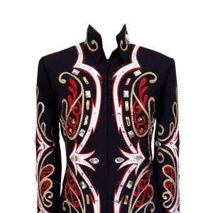 Best selling Red and silver with black base Show Jacket-Rodeo queen dress - Horse Riding Showmanship Sportsmanship -  Horsemanship Pleasure