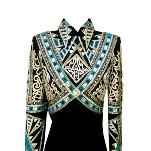 Custom made Turquoise and gold with black base Show Jacket Rodeo queen dress Horse Riding Showmanship Sportsmanship Horsemanship Pleasure