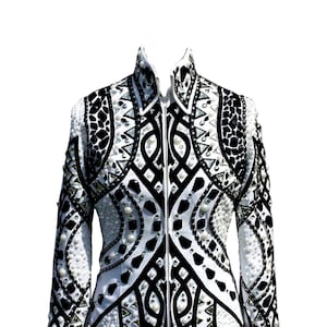 Latest White and Black with white base Show Jacket Rodeo queen dress Horse Riding Showmanship Sportsmanship Horsemanship Pleasure