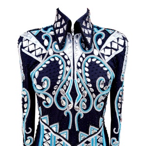 Sea Blue and Silver with Black Base Show Jacket Rodeo Queen Dress Horse Riding Jacket Showmanship Horsemanship Equestrian Western Pleasure