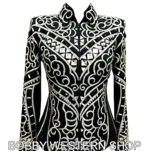 Custom Made Western Show Jacket Women Silver With Black Base Show Jacket Rodeo Horse Riding Jacket Showmanship Sportsmanship Horsemanship