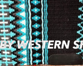 Hot Selling Beautiful Turquoise and Black Color Western Saddle Pad Made of 100% Genuine New Zealand Wool