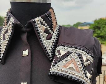 Western Black Show Shirt For Rodeo Queen Dress Horse Riding Showmanship & Horsemanship Shirt With Glass Stones Shirt For Women