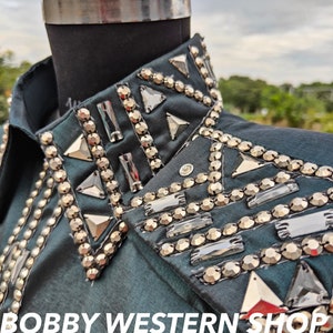 Western Dark Green Show Shirt with Stretch | Rodeo Queen Dress | Horse Riding Showmanship, Sportsmanship & Horsemanship Attire