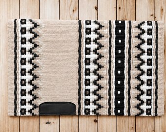 Hot Selling Beige & Black Western Show Saddle Pad - 100% Genuine New Zealand Wool Ranch and Equestrian Saddle Blanket