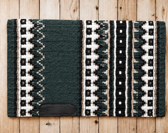 Green Western Show Saddle Pad - 100% Genuine New Zealand Wool Ranch and Equestrian Saddle Blanket