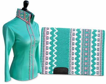Turquoise Western Show Shirt and Saddle blanket Combo