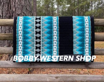 Ranch Pad Showmanship Blue , Grey & Black Western Saddle  Pad, Horsemanship Ranch Pad Western Show Ranch Pad Horse Ranch Pad Newzealand Wool