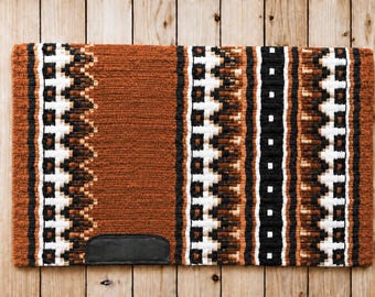 Brown and black Western Show Saddle Pad - 100% Genuine New Zealand Wool Ranch and Equestrian Saddle Blanket
