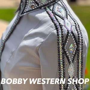 Grey Retro Shirts, Western Custom Rodeo Queen, Showmanship, Horsemanship, Western Pleasure Show Shirt & Women Rail Show Shirt Horse Riding