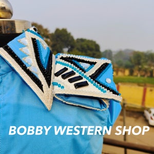 Best Selling Sea Blue Western Show Shirt With Glass Stones for Rodeo Queen Dress Horse Riding Showmanship Horsemanship Equestrian