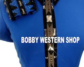 Camisa vaquera azul de exhibición más vendida con piedras Swarovski para vestido de reina de rodeo Chaqueta de equitación Espectáculo Equitación Ecuestre