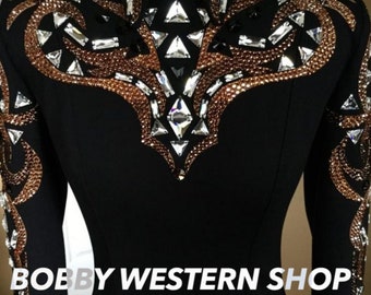 Maßgeschneiderte Kupfer & Schwarz Western Show Jacke, Rodeo Kleid, Reitkunst Showmanship und Horsemanship Outfit für Damen