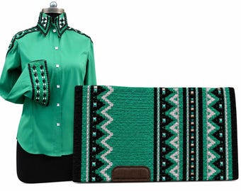 Green Western Show Shirt and Saddle blanket Combo
