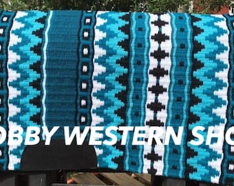 Hot Selling Turquoise Blue and Black Western Saddle Pad New Zealand Wool Handmade Horse Riding Horsemanship Saddle Pad