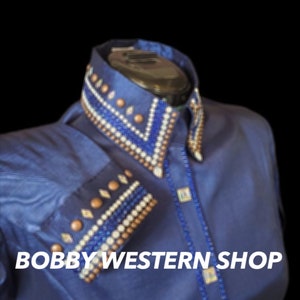 Heiße verkaufende blaue Western-Show-Hemd mit Glassteinen für Rodeo-Königin-Kleid-Pferdereit-Showmanship Sportsgeistigkeit-Reiter