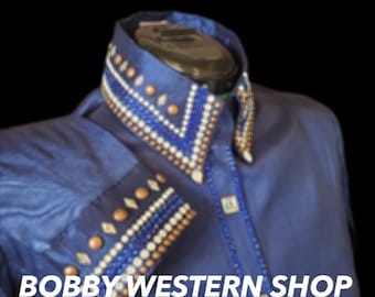 Hot Selling Blue Western Show Shirt With Glass Stones For Rodeo Queen Dress Horse Riding Showmanship Sportsmanship Equestrian