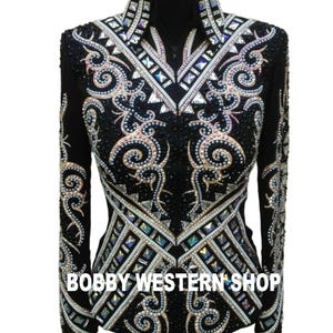 Latest 2025 Blue and Silver with Black Base Show Jacket Rodeo Queen Dress Horse Riding Showmanship Sportsmanship Horsemanship Pleasure
