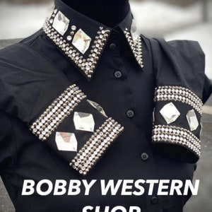 Western Black Show Shirt for Rodeo Queen Dress Horse Riding Showmanship Sportsmanship Horsemanship With Glass Stones