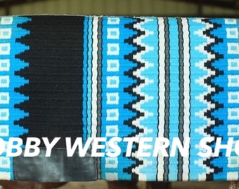Hot Selling Sky Blue & Black Western Saddle Pad – 100% Genuine New Zealand Wool, Durable and Stylish Horse Riding Gear