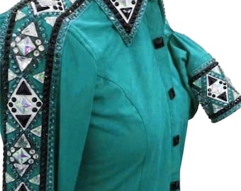 Elegant western showshirt - showshirt paarden voor dames - groen basisjack met stenen en appliqué - cadeau voor haar