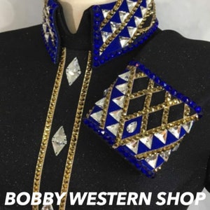 Royal Blue & Black Western Show Shirt with Matching Saddle Blanket Ideal for Rodeo Queen, Showmanship and Horse Riding Competition
