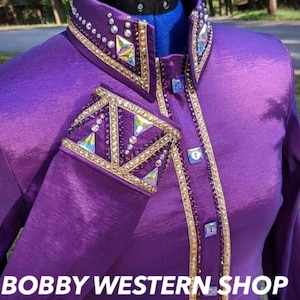 Purple Show Shirt with Glass Stones for Rodeo Queen Dress Women Horse Riding Shirt Showmanship Sportsmanship Horsemanship