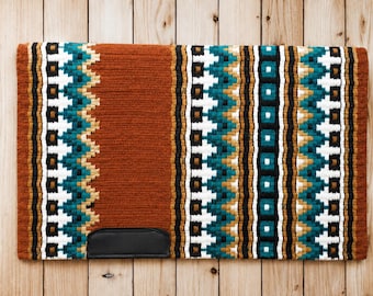 Hot Selling Brown and Turquoise Western Show Saddle Pad - 100% Genuine New Zealand Wool Ranch and Equestrian Saddle Blanket
