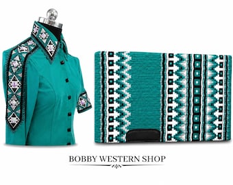 Turquoise Western Show Shirt and Saddle blanket Combo