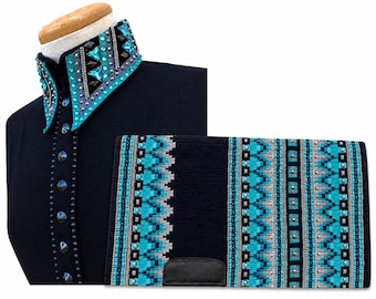 Black and Blue Western Show Shirt and Saddle blanket Combo