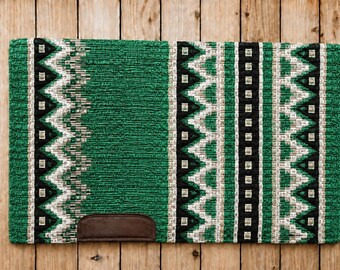 Green Western Show Saddle Pad - 100% Genuine New Zealand Wool Ranch and Equestrian Saddle Blanket