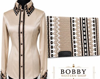 Beige Western Show Shirt and Saddle blanket Combo