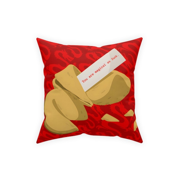 Fortune Cookie, Chinese Food, Dragon, Chinese New Year,  Funny Message Double Sided ( Red ) Good Luck Good Fortune Print Broadcloth Pillow