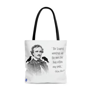 Edgar Allan Poe, Raven, Crow, Black Bird Double Sided Print Tote Bag