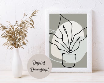 Printable wall art plant decor, Flower abstract art, Botanical printable art, Plant Poster, Boho wall art, Minimalistic printable art