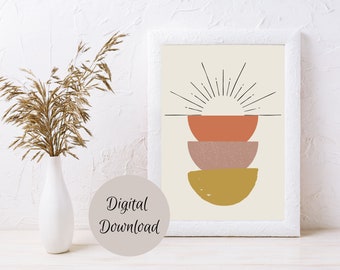 Boho Half Moon Digital Wall Art, Abstract Print, Minimalistic Wall Art, Geometric Digital Art, Boho Wall Decor, Semi-Circle Digital Art