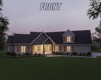 Traditional House Plan | 3 Bedroom 2 Bathroom | Open Floor concept | Instant Download