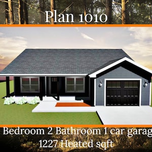 House Plan - 3 Bedroom, 2 bath, 1 car garage. 1227sqft