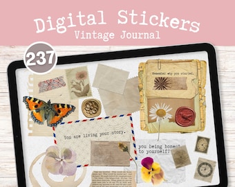 VINTAGE AESTHETIC JOURNAL Digital Stickers for GoodNotes, Notability, Xodo, Penly and Others | Realistic Collage Scrapbook Planner