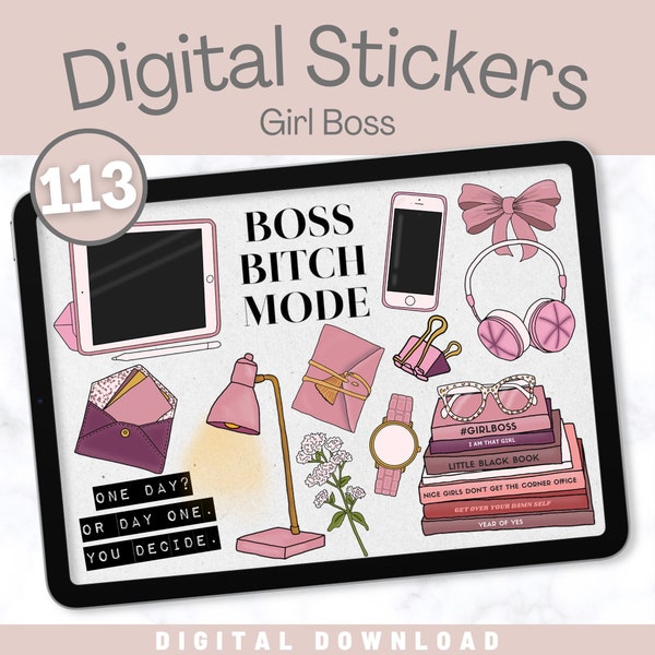 GIRL BOSS Digitale Sticker für Goodnotes, Noteshelf, Notability, Xodo & Andere | Rosa Business Frauen Torjäger PNG