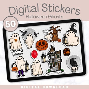 HALLOWEEN GHOSTS Digital Stickers for Goodnotes, Notability, XODO | Retro Trick or Treat Day Of The Dead Planner Bullet Journal Stickers
