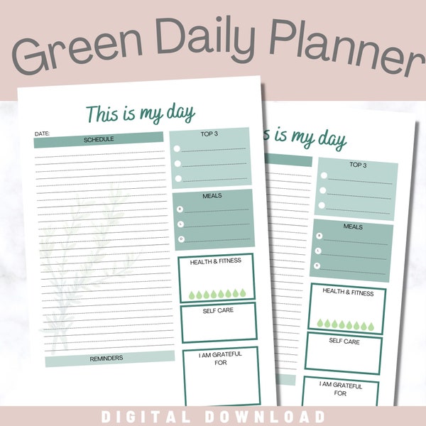 This is My Day Daily Planner Notepad, A4 Daily Schedule, Green Everyday Desk Planner, To Do List, Productivity Pad - PRINTABLE