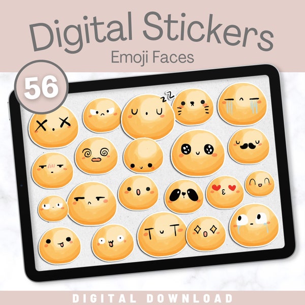 EMOJI FACES for Planners and Journals Digital Stickers for Goodnotes, Notability, Xodo | Smiley Faces Mood Tracking Bullet Journal Sheet