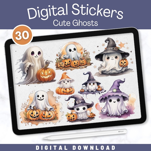 Cute Halloween Ghosts Digital Stickers for Goodnotes, Notability, XODO | Spooky Planner Bullet Journal Stickers