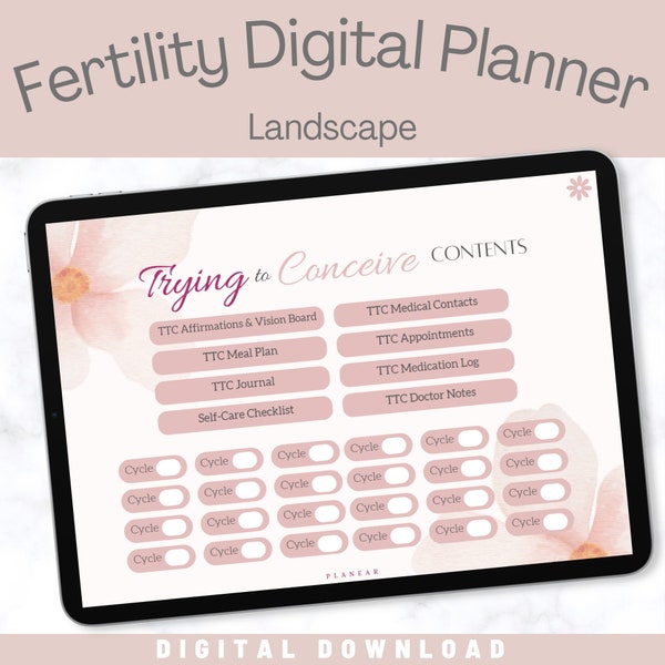 DIGITAL FERTILITY PLANNER, Trying to Conceive Journal, ttc Conception Tracker for Ipad, Goodnotes, Notability, Xodo and others - Landscape