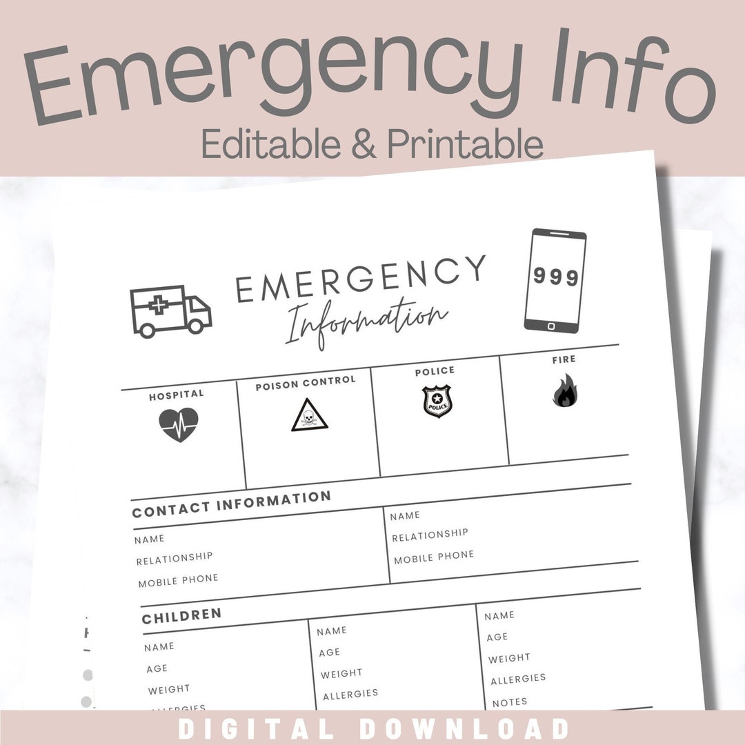 Printable Emergency Contact Information Template Every Family Needs - jaa295k