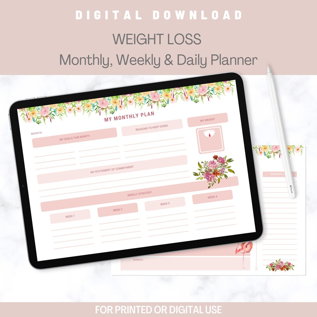 Weight Loss Meal Planner Printable Monthly, Weekly and Daily Food Diary ...