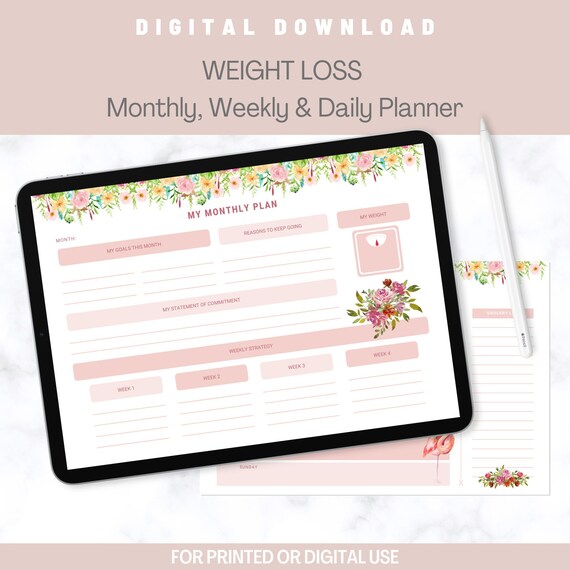 Weight Loss Meal Planner Printable Monthly Weekly and Daily - Etsy