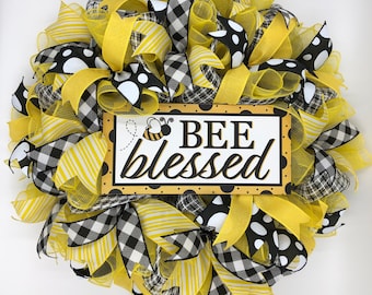 Bee Blessed deco mesh wreath