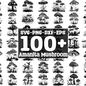 Amanita Mushroom SVG Bundle, Set of 100, Instant Digital Download, png, svg, eps, dxf